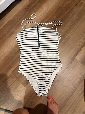 Xhilaration White and Black Striped One-Piece Swimsuit